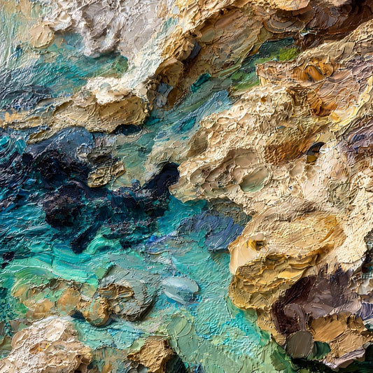 Coastal Abstract Wall Art, Textured Ocean Canvas Painting, Turquoise Impasto Seascape Artwork, Luxury Coastal Wall Decor