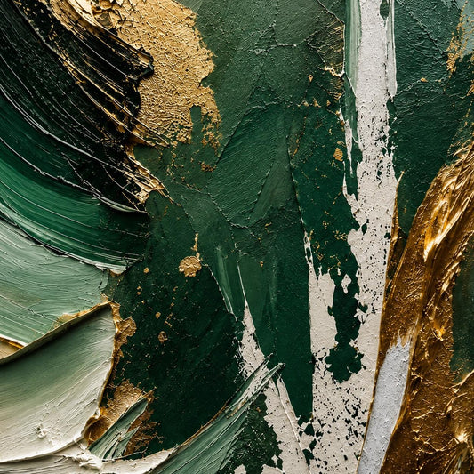 Textured Abstract Green & Gold Canvas – Modern Impasto Wall Art