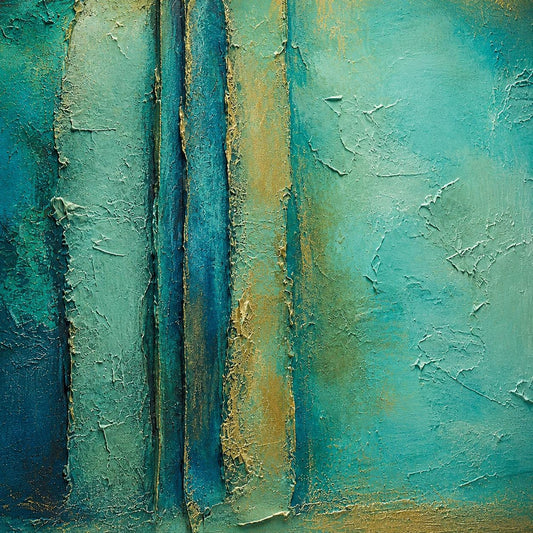 Textured Turquoise Abstract Painting, Coastal Canvas Wall Art, Gold Accents, Modern Decor