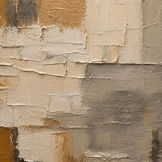 Textured Abstract Canvas Painting, Geometric Earth Tone Artwork, Modern Sculptural Decor