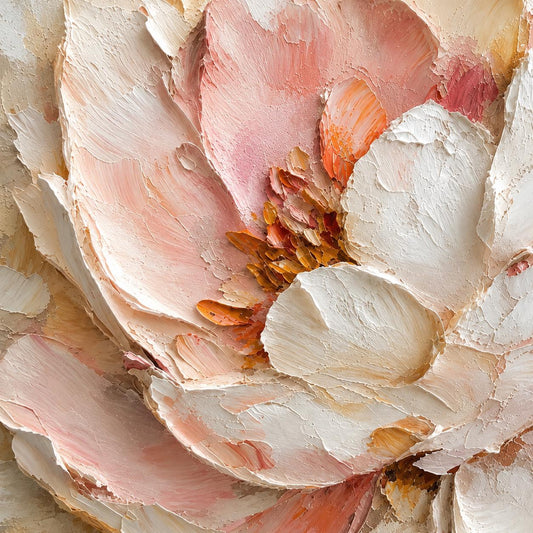 Textured Floral Wall Art, Soft Pink Abstract Painting, Neutral Botanical Canvas, Sculptural Petal Decor