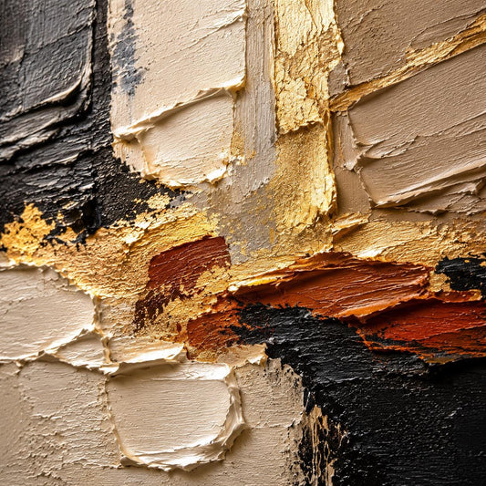 Textured Gold Black Abstract Canvas Art, Earth Tone Luxury Wall Deco