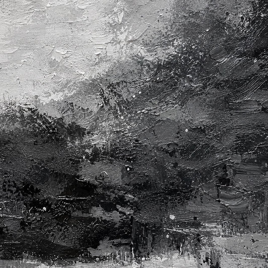 Textured Black White Abstract Landscape Painting, Monochrome Canvas Art, Modern Neutral Decor