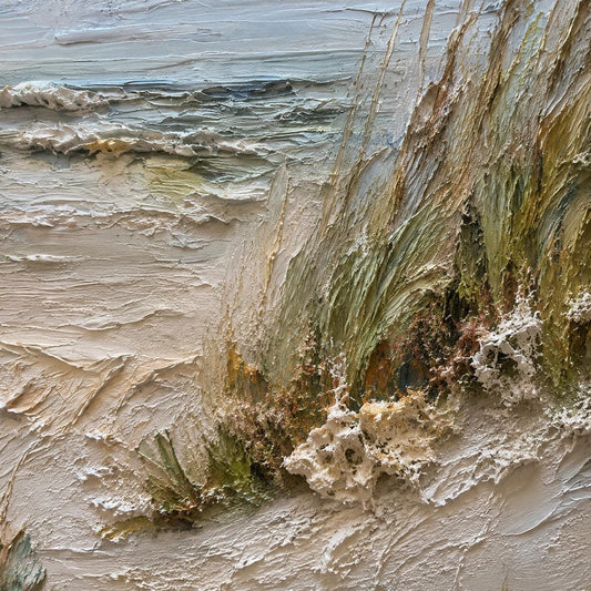 Coastal Beach Landscape Wall Art, Textured Ocean Canvas Painting, Seascape Impasto Artwork, Neutral Coastal Wall Decor, Beach Path Painting