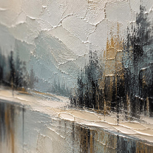 Abstract Landscape Wall Art, Textured Mountain Painting, Minimalist Nature Canvas, Neutral Modern Artwork, Contemporary Lake View Decor