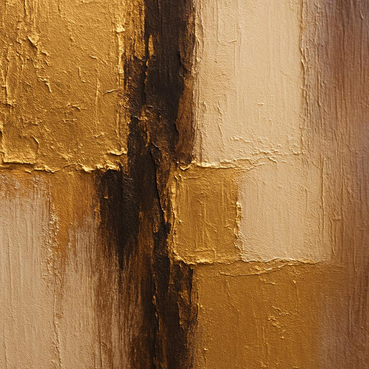 Handmade Gold Textured Abstract Painting, Geometric Living Room Artwork