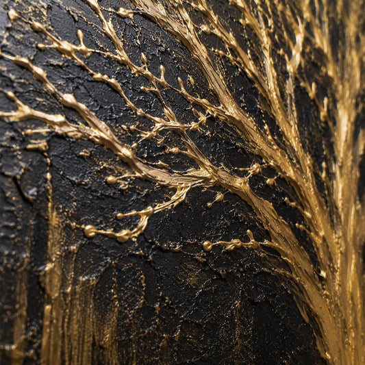 Black Gold Tree Wall Art, Textured Tree Painting, Luxury Abstract Nature Artwork, Modern Metallic Gold Canvas, Contemporary Minimalist Decor