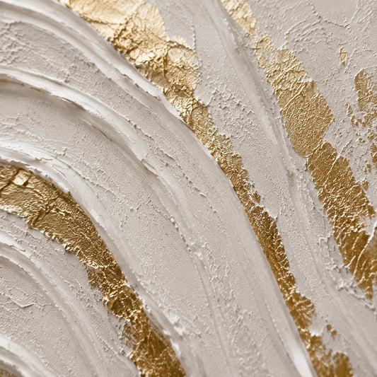 White Gold Abstract Texture Art, Luxury Gold Leaf Wall Art, Modern Minimalist Canvas Painting, Neutral Impasto Artwork