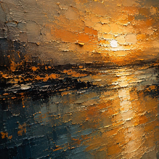Abstract Impressionism Sunset Canvas, Textured Ochre Cobalt Wall Art
