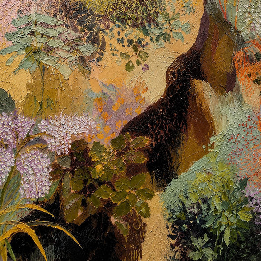 Textured Botanical Landscape Painting, Pastel Pink Sage Impressionist Canvas Artwork