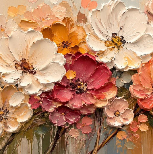 Textured Floral Arrangement Painting, Impressionist Canvas Wall Art, Cottagecore Decor