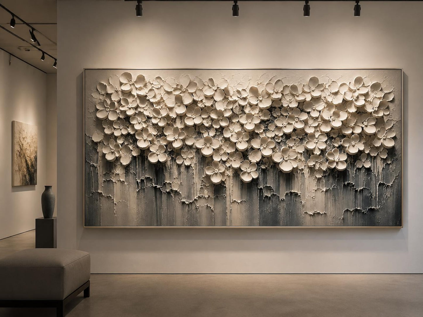 Textured 3D Floral Canvas – Modern Neutral Wall Art, Contemporary Textured Flowers