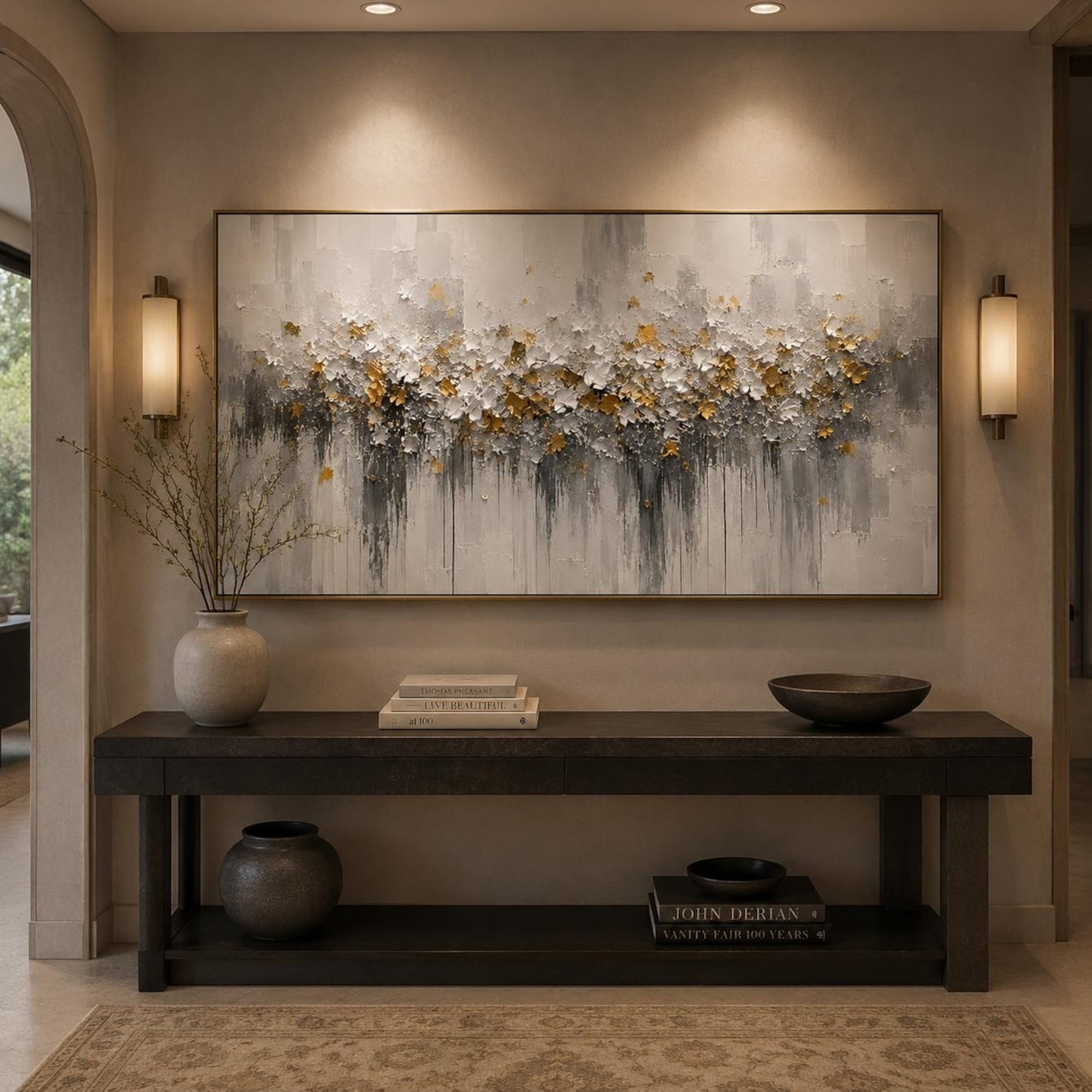 Textured Abstract Floral Canvas – Modern Wall Art with Gold Accents