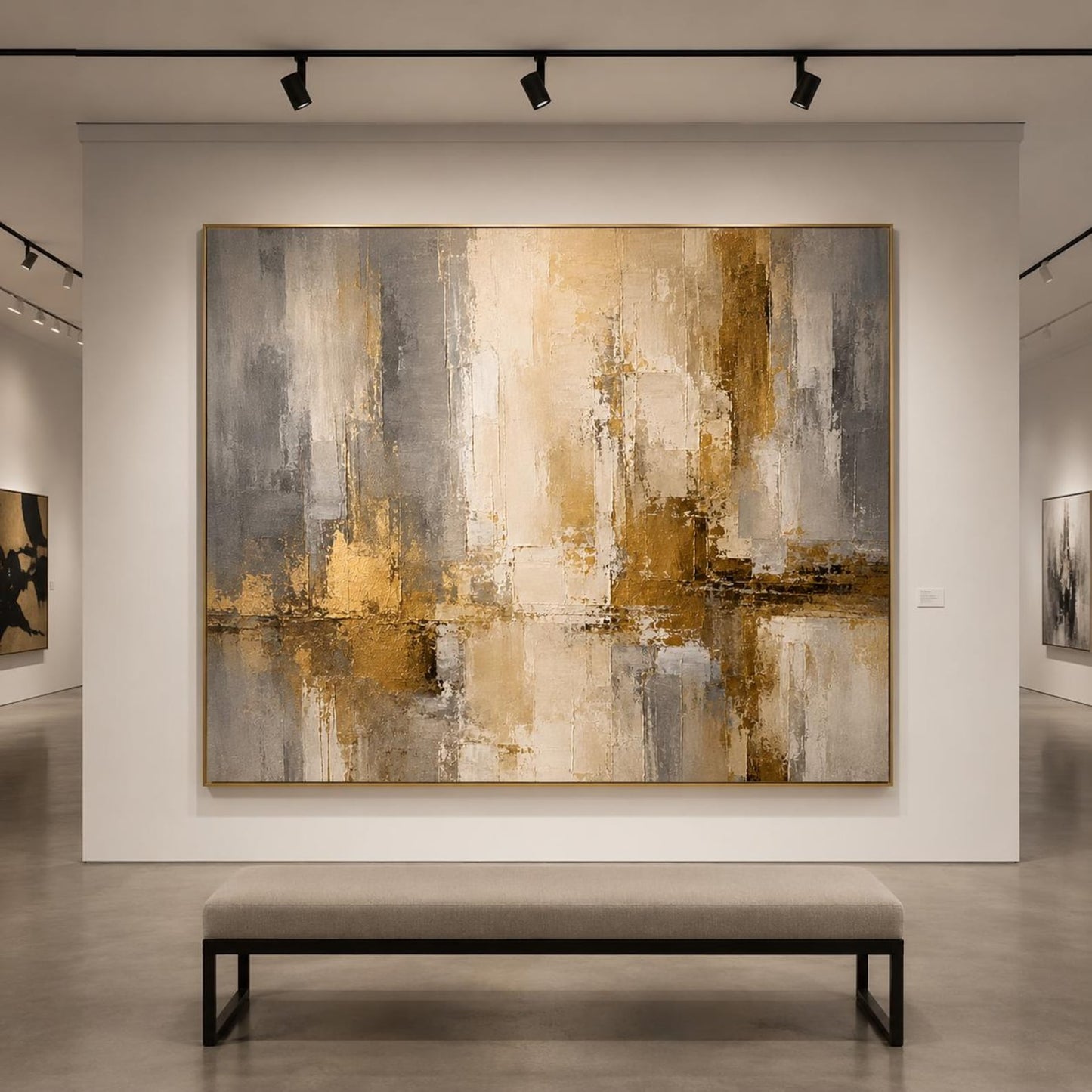 Textured Abstract Painting, Beige Gold Gray Canvas Art, Modern Luxury Wall Decor