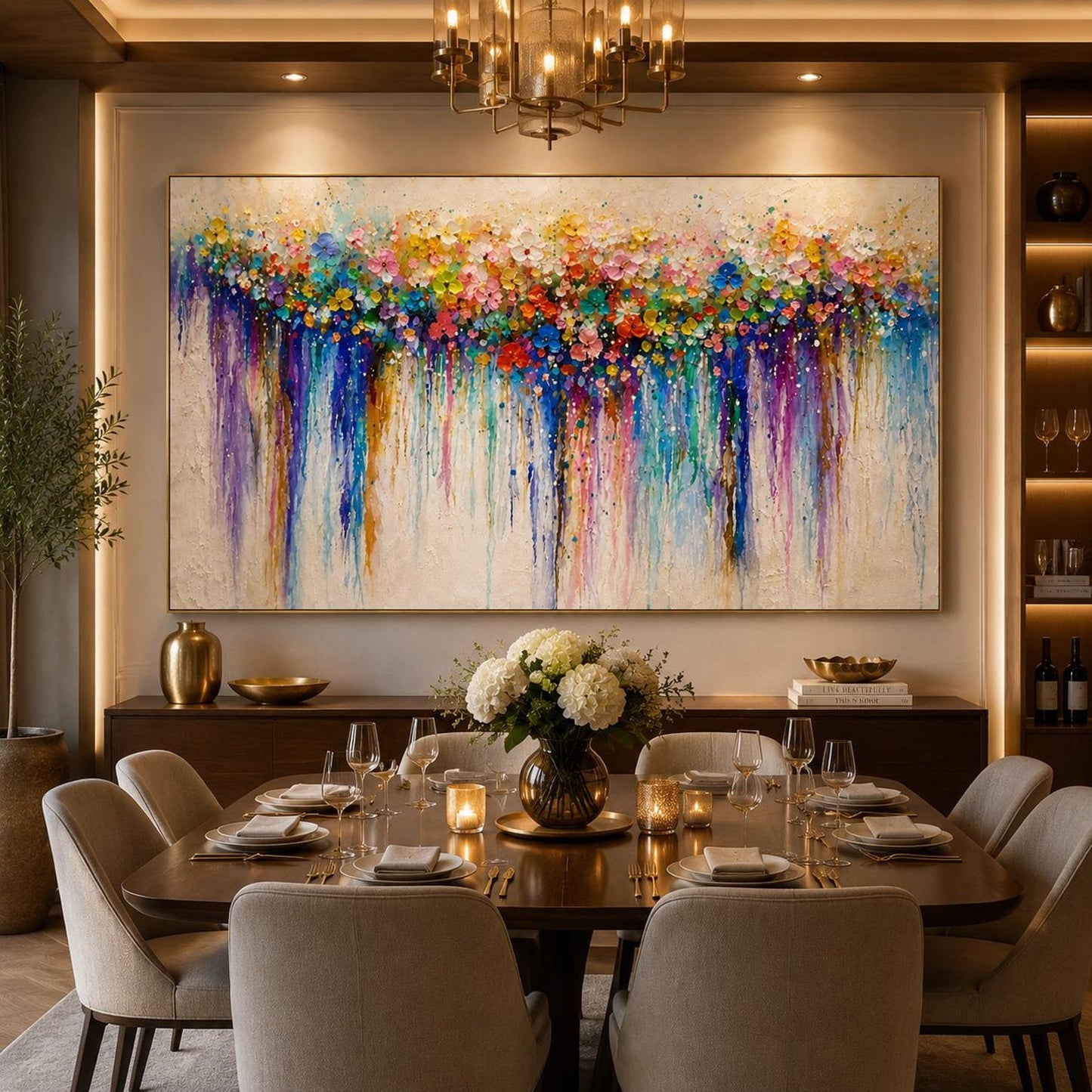 Textured Floral Wall Art on Canvas, Boho Colorful Impasto Flower Painting, Living Room Maximalist Decor
