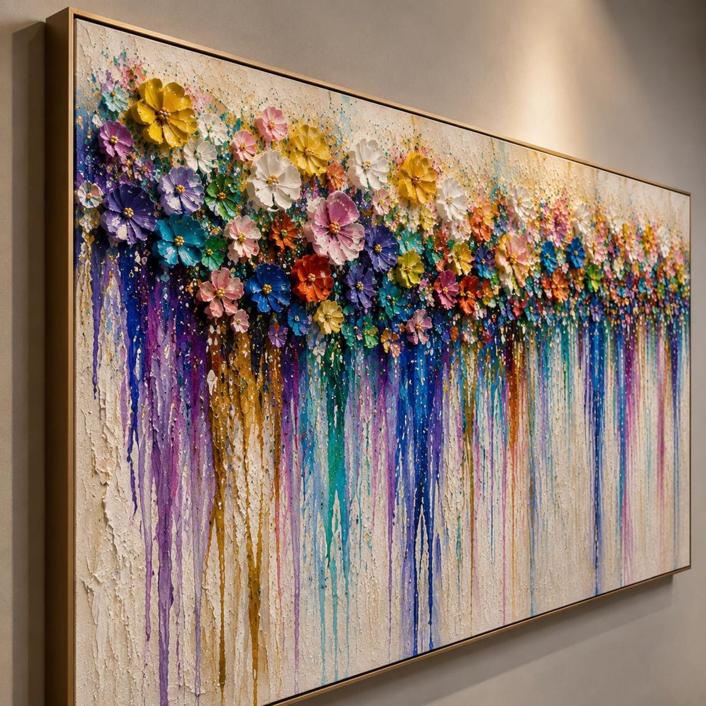 Textured Floral Wall Art on Canvas, Boho Colorful Impasto Flower Painting, Living Room Maximalist Decor