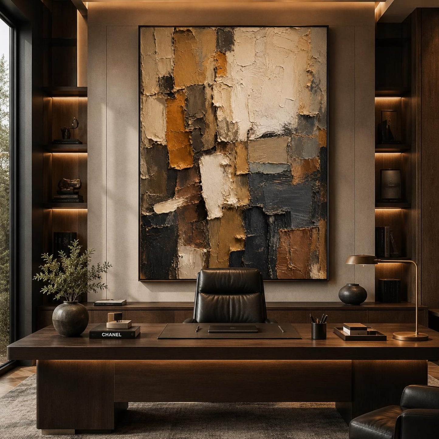 Textured Abstract Painting, Earth Tone Geometric Canvas Art, Modern Beige Brown Home Decor