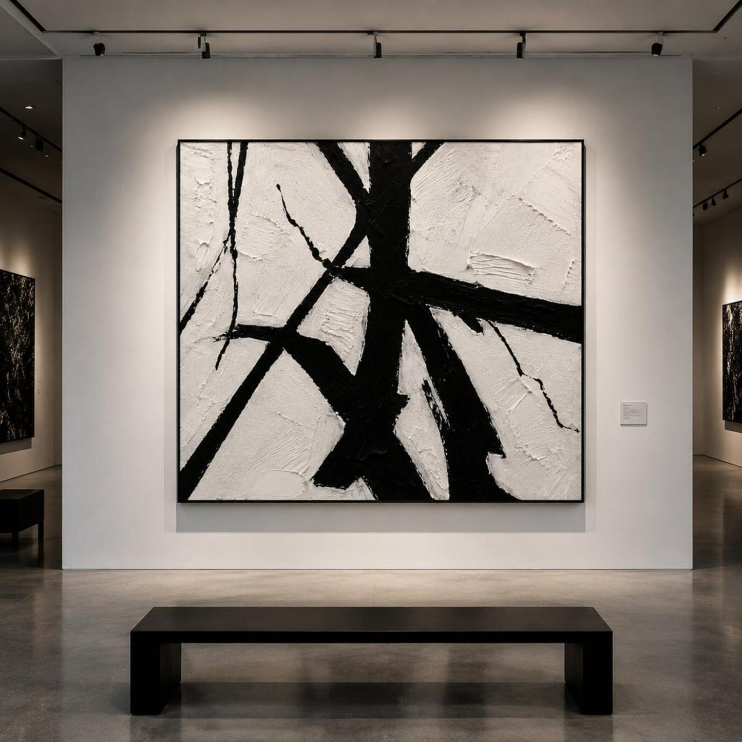 Textured Black White Abstract Canvas Art, Impasto Palette Knife Painting, Modern Monochrome Living Room Decor