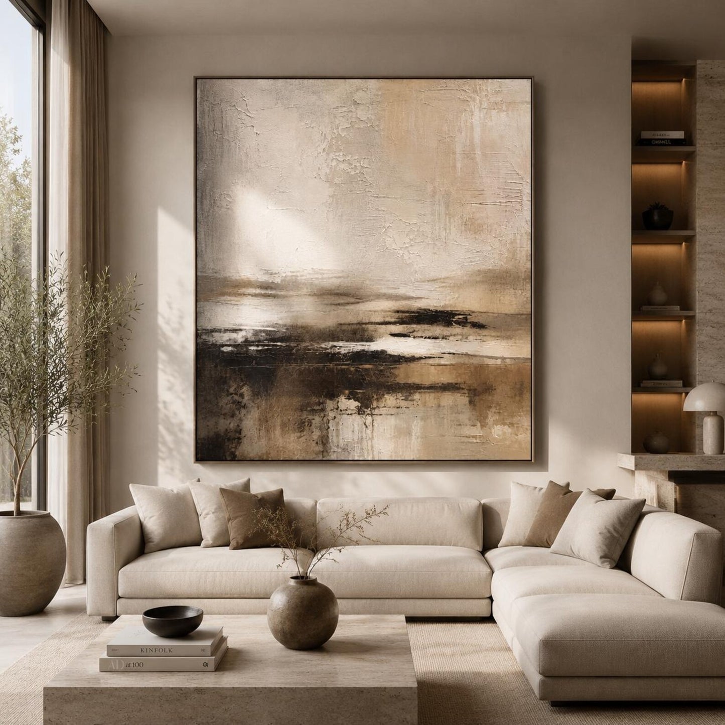 Moody Brown Textured Abstract Painting, Earthy Neutral Impasto Canvas Art, Modern Minimalist Living Room Decor