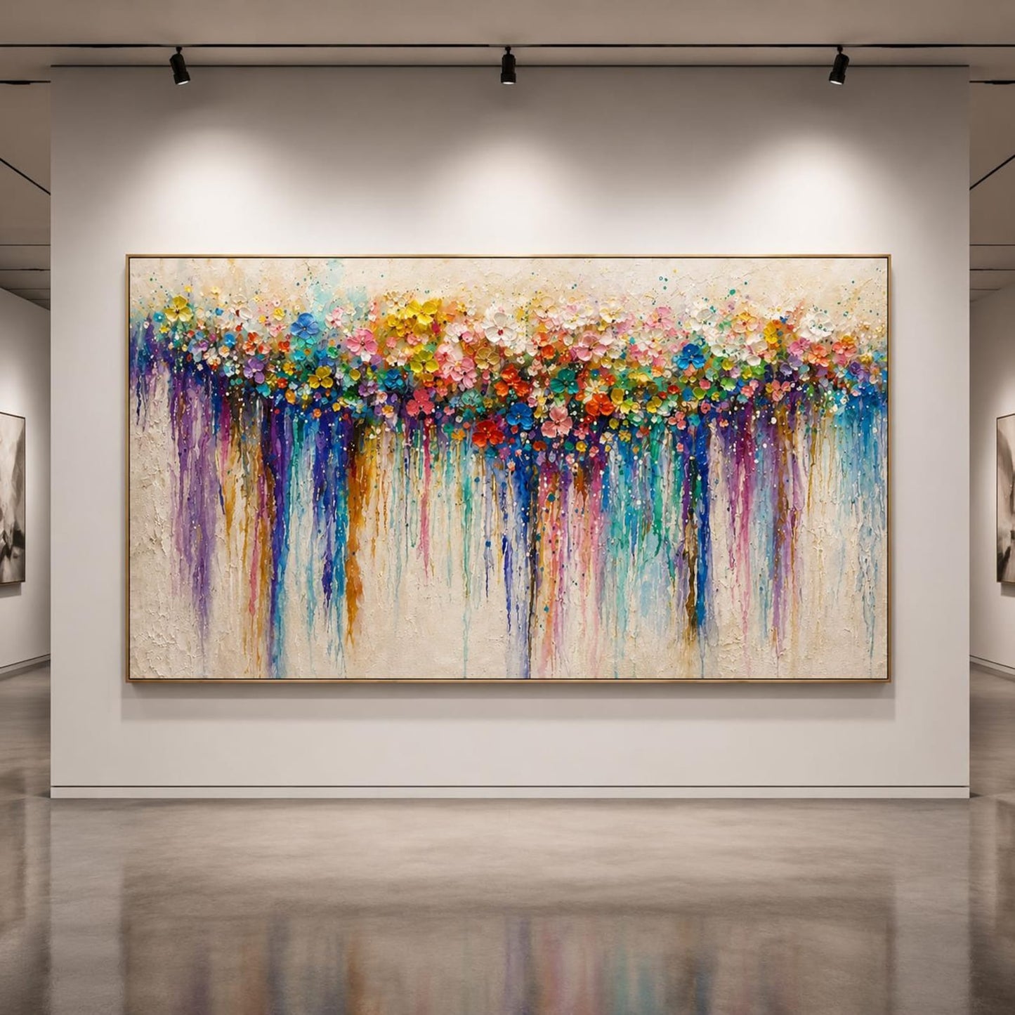Textured Floral Wall Art on Canvas, Boho Colorful Impasto Flower Painting, Living Room Maximalist Decor