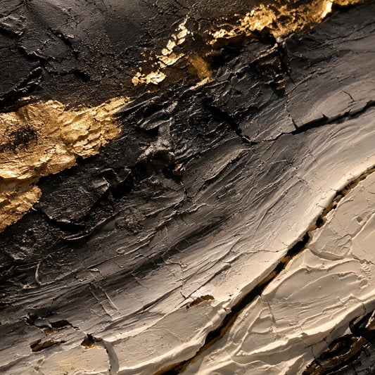 Black Gold Abstract Wall Art, Textured Luxury Canvas Painting, Modern Charcoal Impasto Artwork, Contemporary Statement Wall Decor