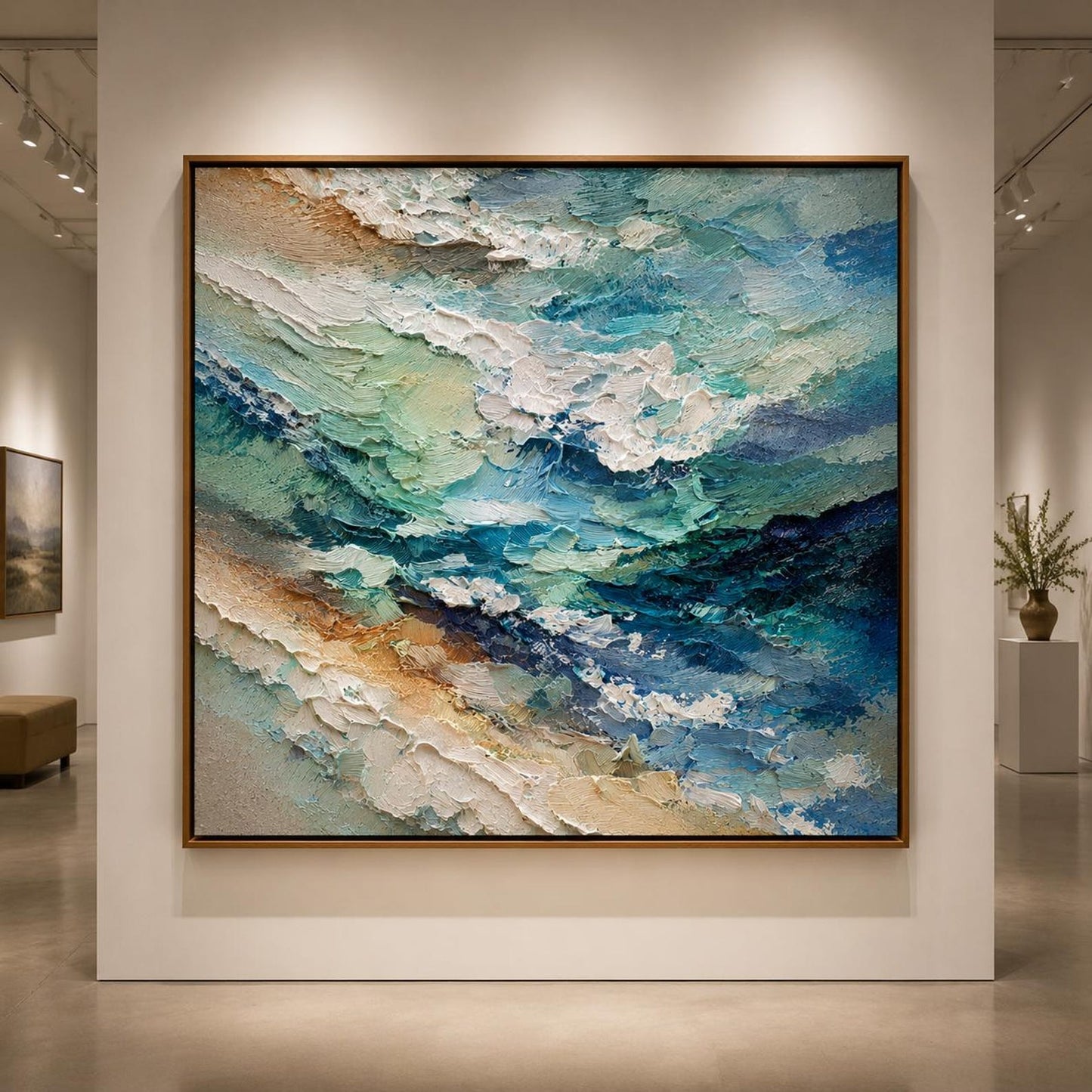 Ocean Wave Wall Art, Textured Coastal Canvas Painting, Blue Seascape Impasto Artwork, Modern Beach Wall Decor, Luxury Ocean Canvas