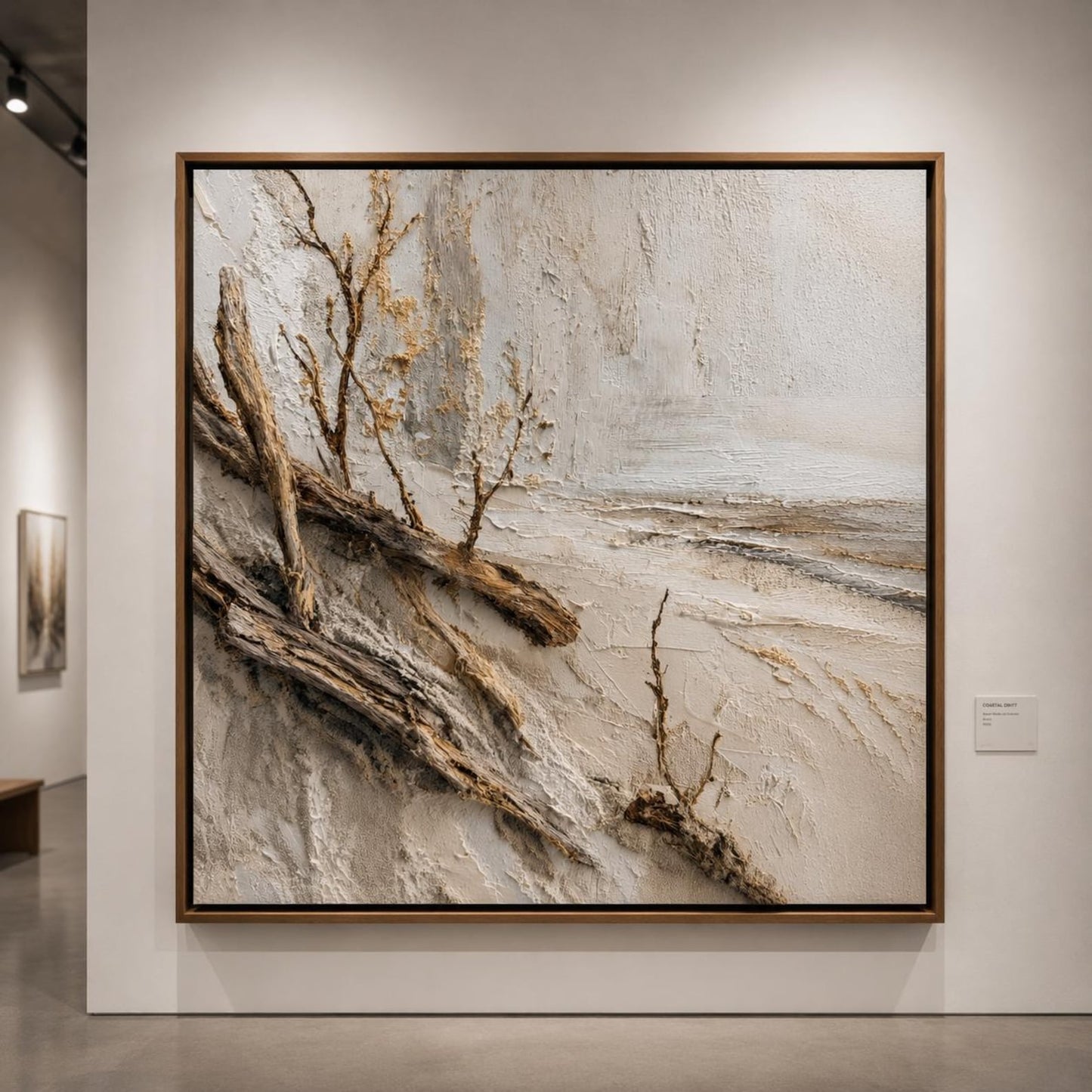 Driftwood Beach Wall Art, Textured Coastal Canvas Painting, Rustic Ocean Landscape, Neutral Beach Decor, Luxury Coastal Wall Art