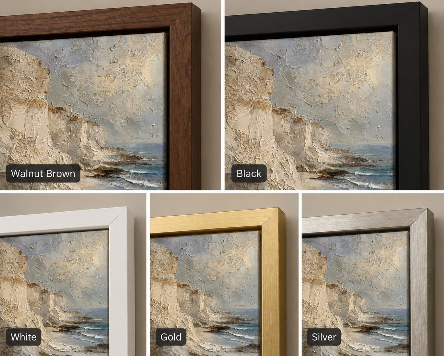 Coastal Cliff Wall Art, Textured Ocean Landscape Painting, Neutral Seascape Canvas, Beach Cliffs Impasto Artwork, Luxury Coastal Wall Decor