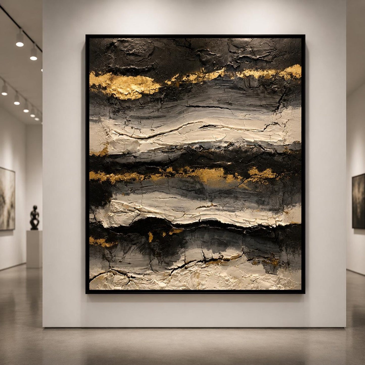 Black Gold Abstract Wall Art, Textured Luxury Canvas Painting, Modern Charcoal Impasto Artwork, Contemporary Statement Wall Decor