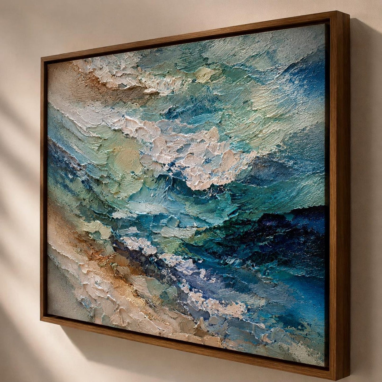 Ocean Wave Wall Art, Textured Coastal Canvas Painting, Blue Seascape Impasto Artwork, Modern Beach Wall Decor, Luxury Ocean Canvas