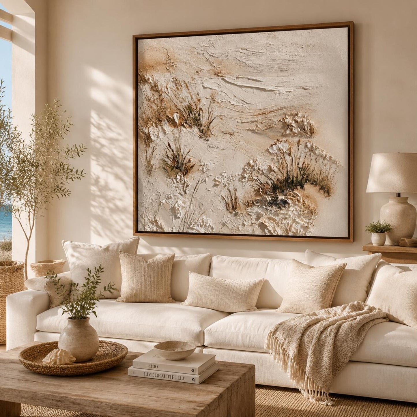 Neutral Beach Dunes Wall Art, Textured Coastal Landscape Painting, Sandy Shore Canvas, Coastal Impasto Artwork, Luxury Beach Decor