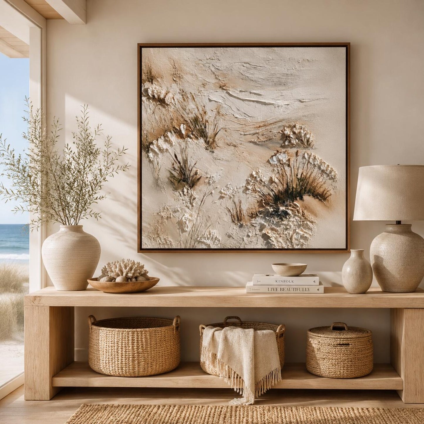 Neutral Beach Dunes Wall Art, Textured Coastal Landscape Painting, Sandy Shore Canvas, Coastal Impasto Artwork, Luxury Beach Decor