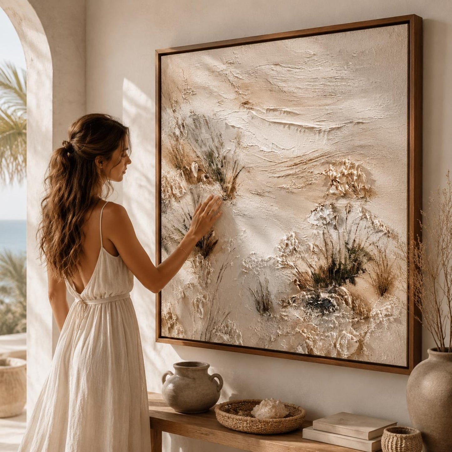Neutral Beach Dunes Wall Art, Textured Coastal Landscape Painting, Sandy Shore Canvas, Coastal Impasto Artwork, Luxury Beach Decor