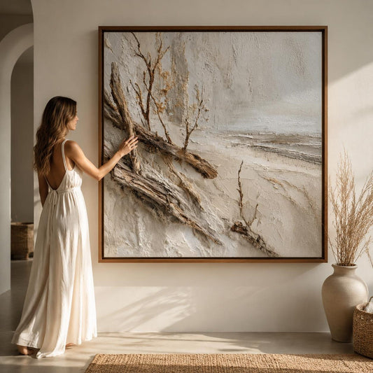 Driftwood Beach Wall Art, Textured Coastal Canvas Painting, France Blouin(152 × 91 cm)