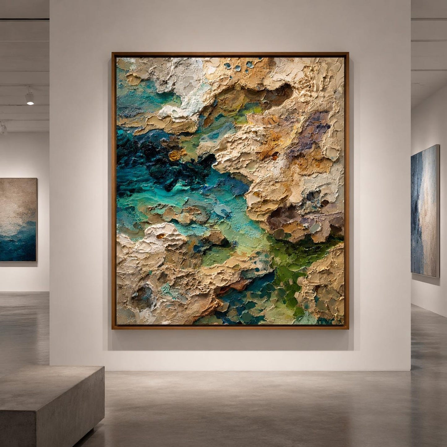 Coastal Abstract Wall Art, Textured Ocean Canvas Painting, Turquoise Impasto Seascape Artwork, Luxury Coastal Wall Decor
