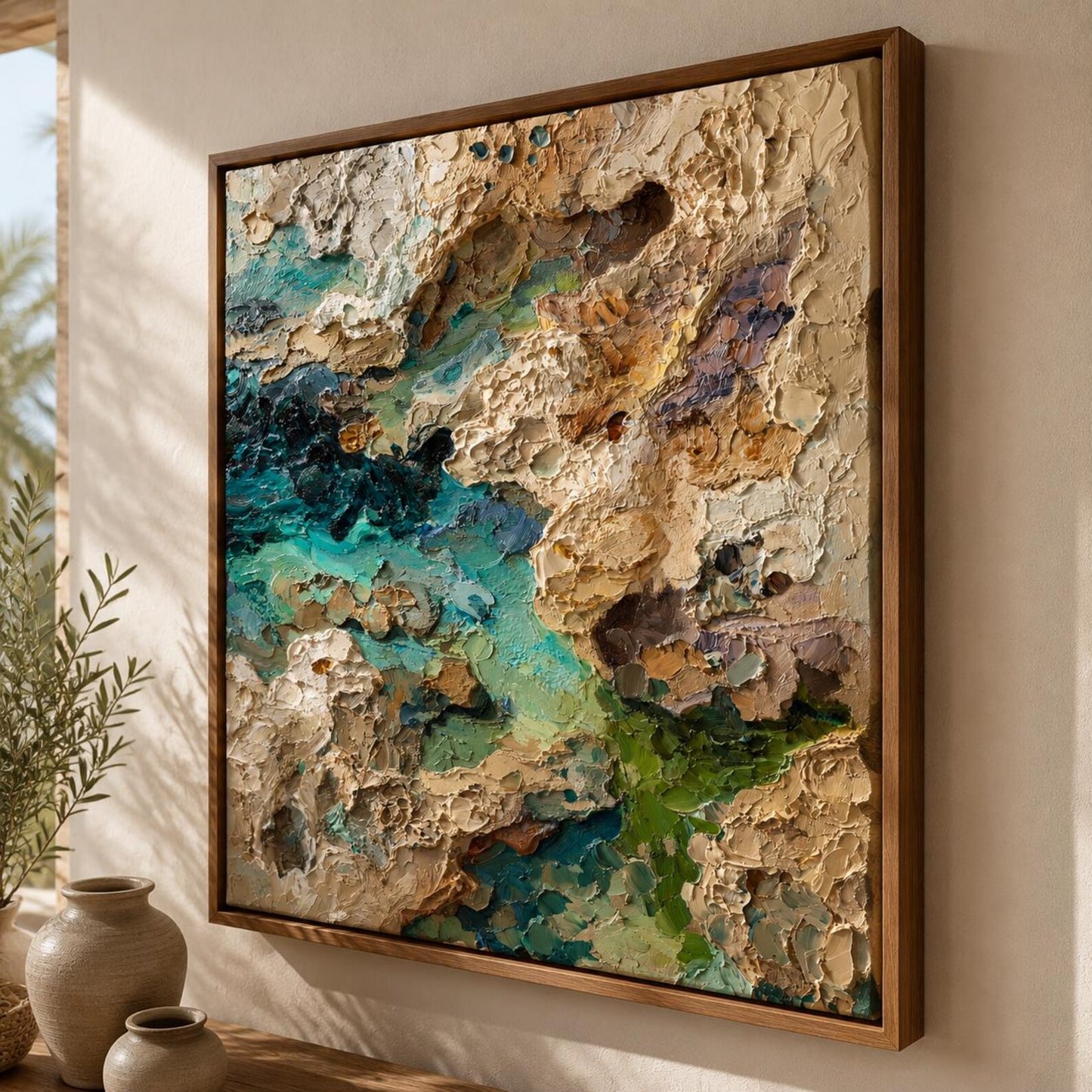 Coastal Abstract Wall Art, Textured Ocean Canvas Painting, Turquoise Impasto Seascape Artwork, Luxury Coastal Wall Decor