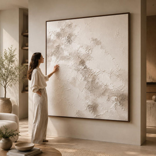 Neutral Textured Abstract Painting, Beige White Wall Art, Minimalist Impasto Canvas, Luxury Modern Artwork, Organic Plaster Texture Decor