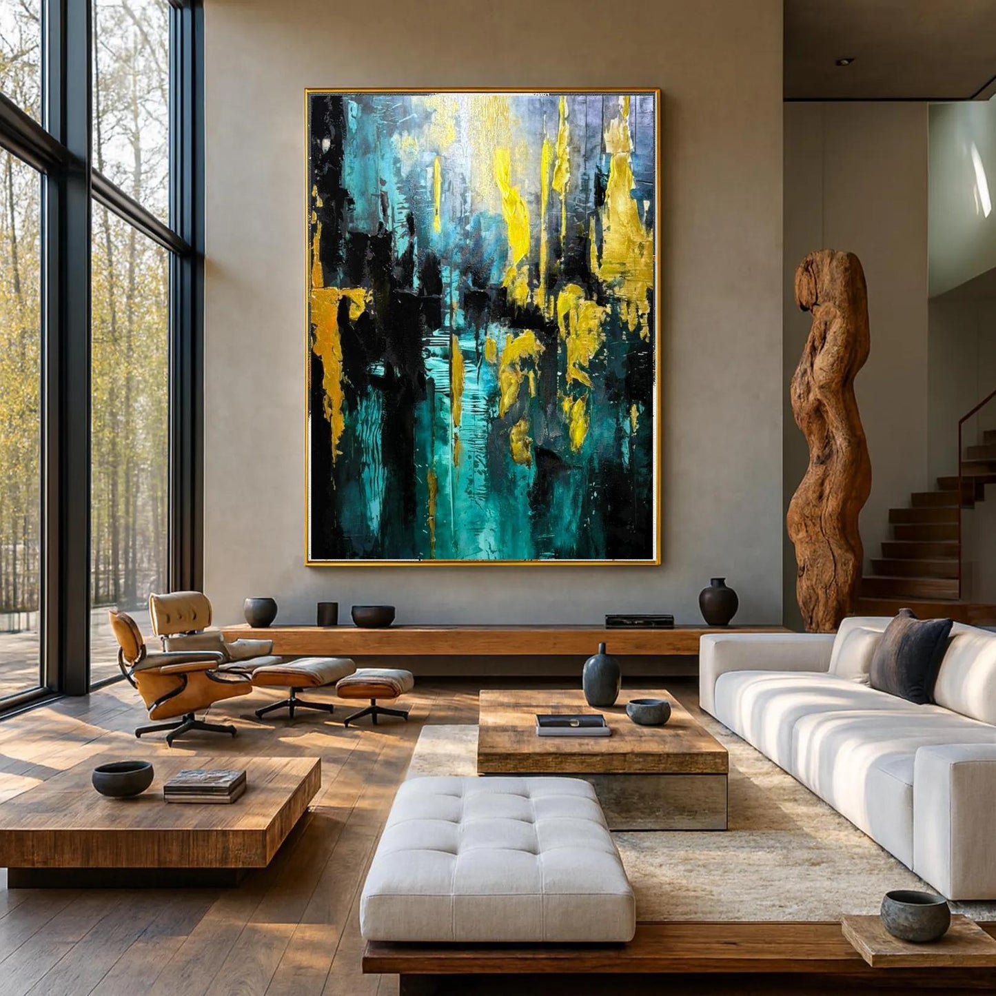 Abstract Gold & Teal Painting, Textured Modern Wall Art, Large Contemporary Canvas for Home Decor