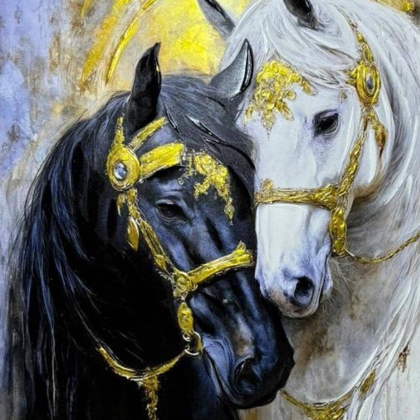 Textured Horse Painting, Black and White, Gold Accents, Modern Animal Canvas