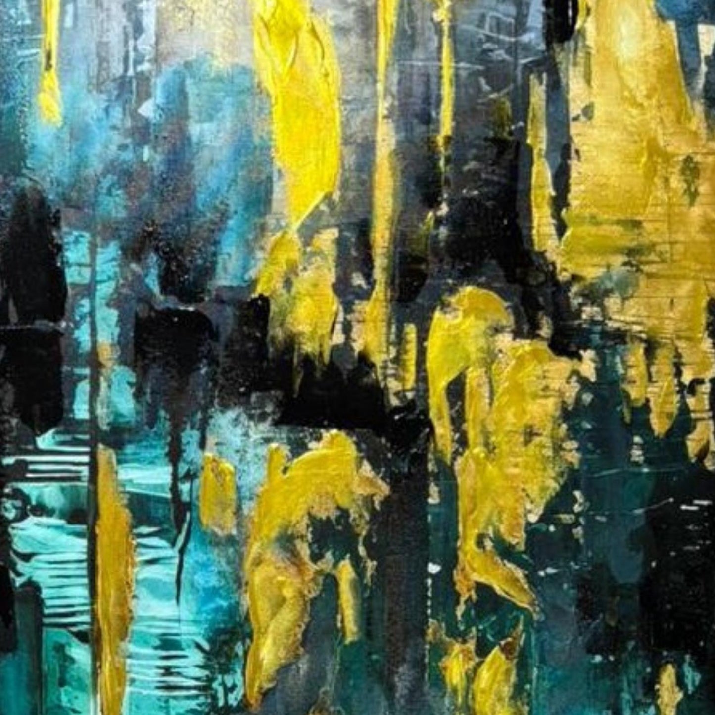 Abstract Gold & Teal Painting, Textured Modern Wall Art, Large Contemporary Canvas for Home Decor