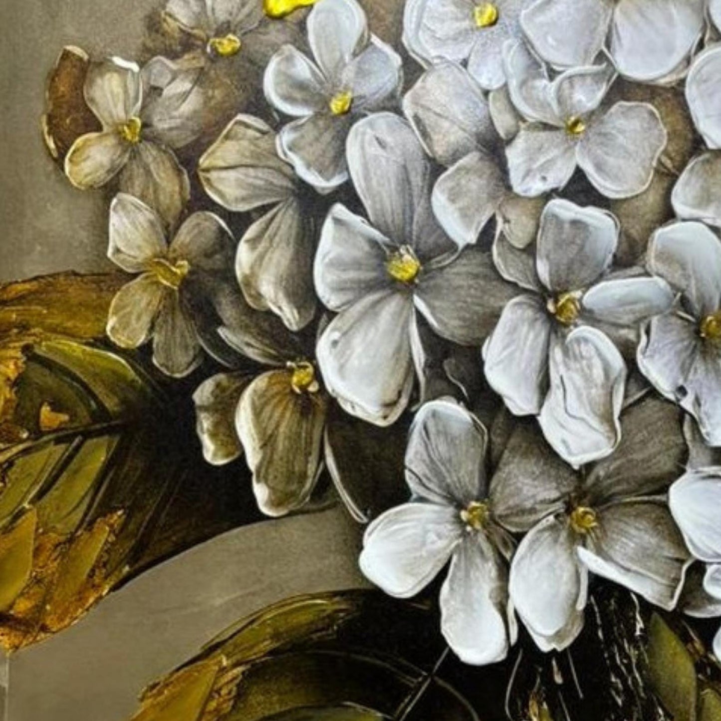 Textured White Floral Painting, Gold Leaf Botanical Canvas Art
