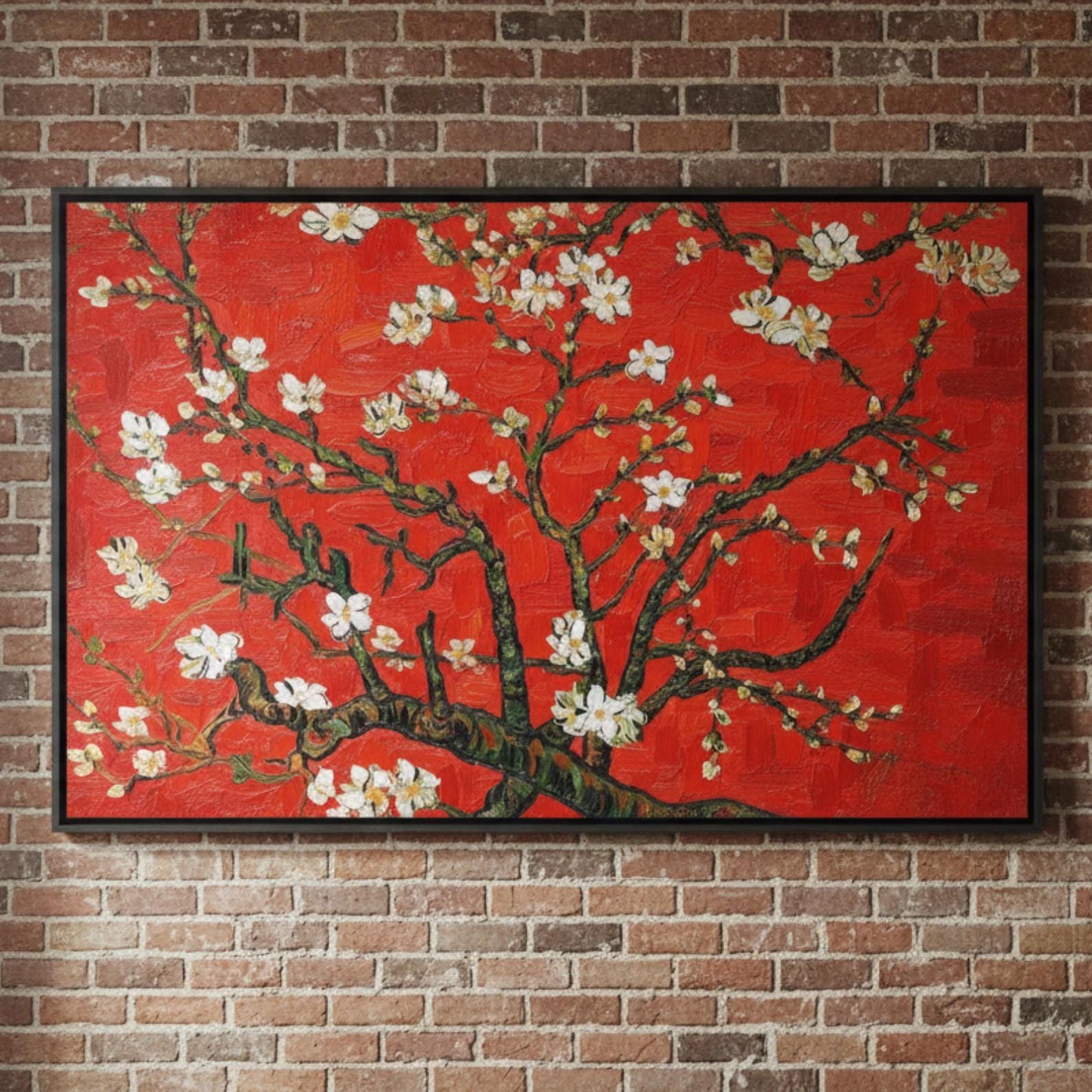 Textured Cherry Blossom Painting, Red Floral Tree Canvas Art, Asian Inspired Artwork