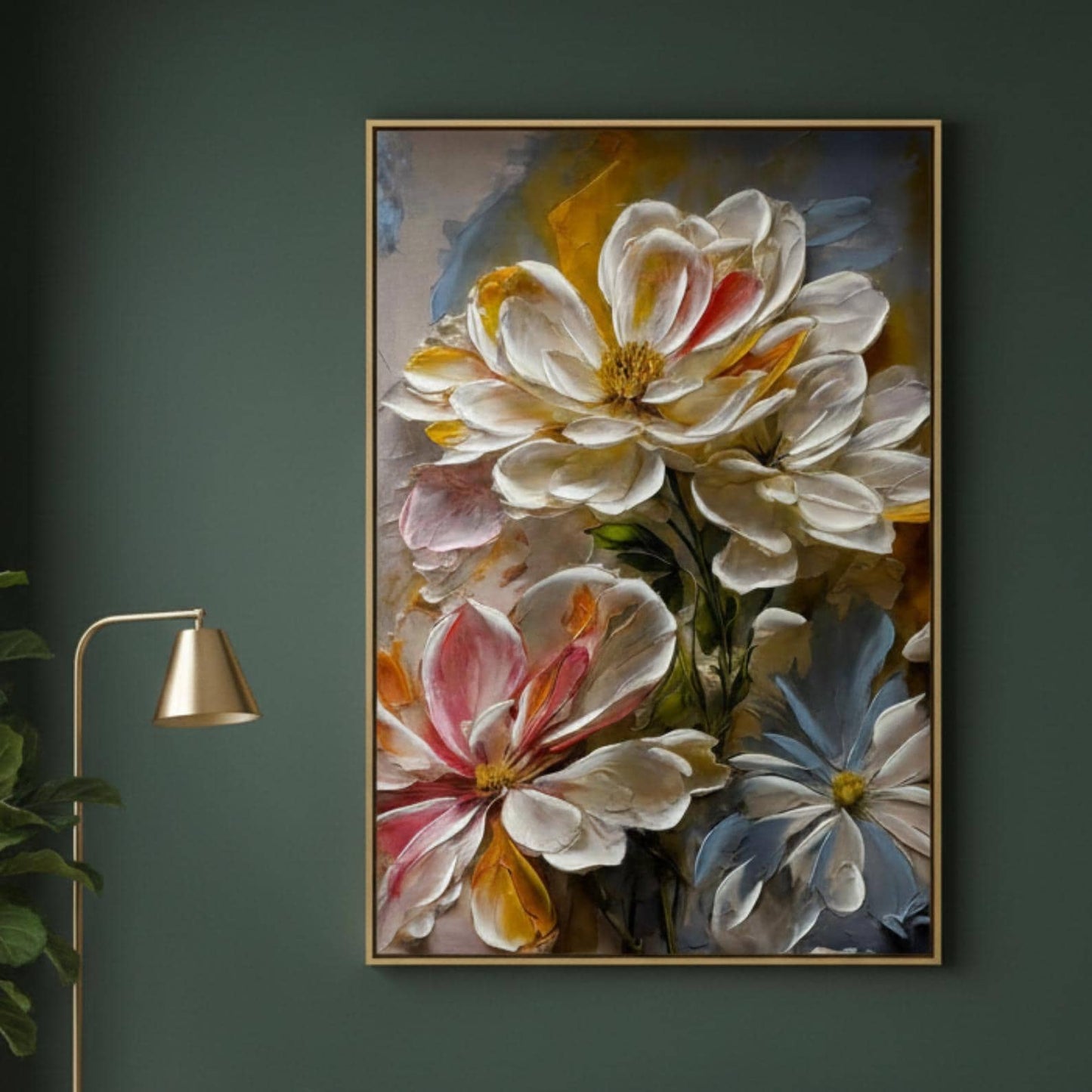 Textured Floral Painting, Impasto Palette Knife Art, Modern White Flower Canvas