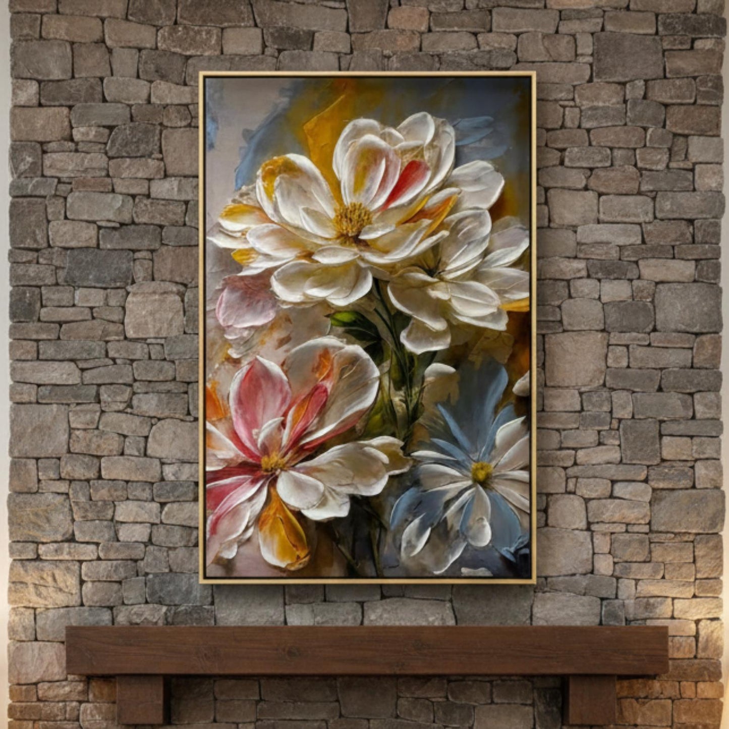 Textured Floral Painting, Impasto Palette Knife Art, Modern White Flower Canvas