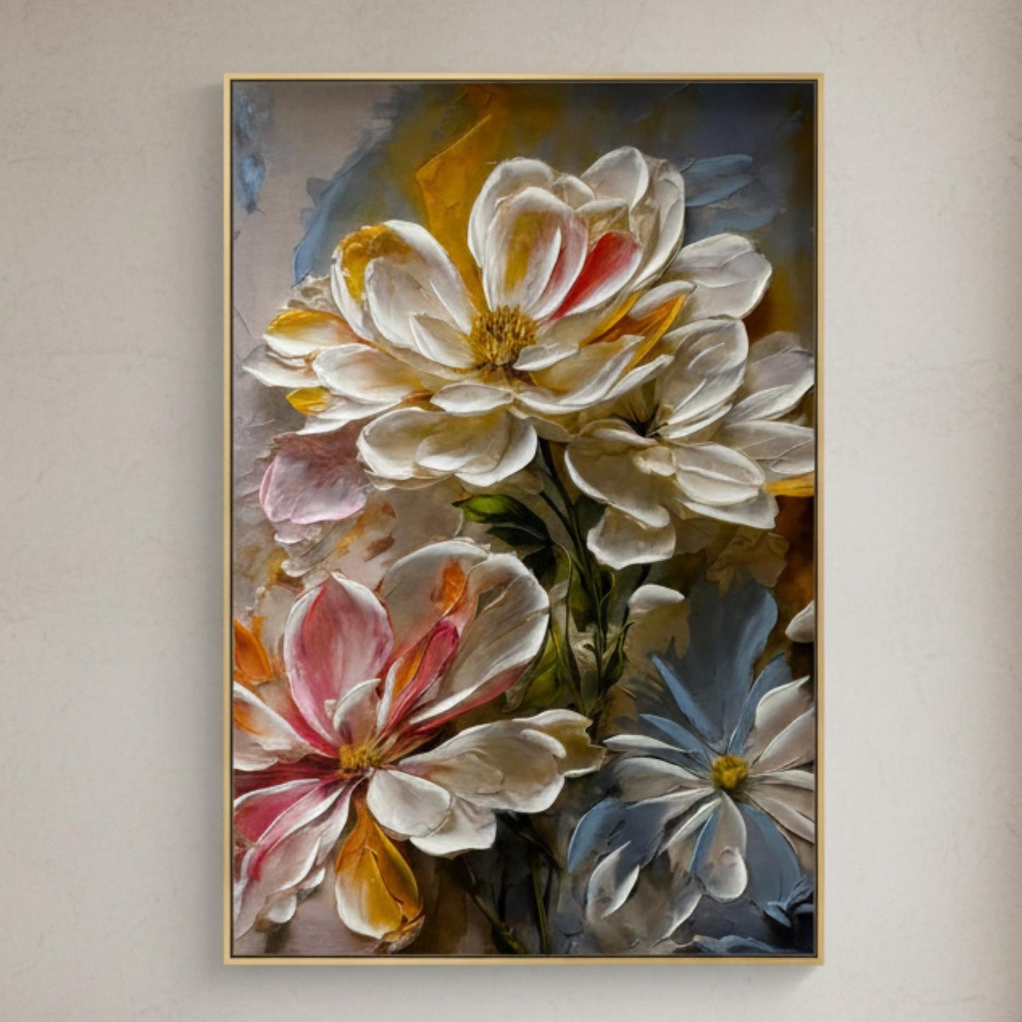 Textured Floral Painting, Impasto Palette Knife Art, Modern White Flower Canvas