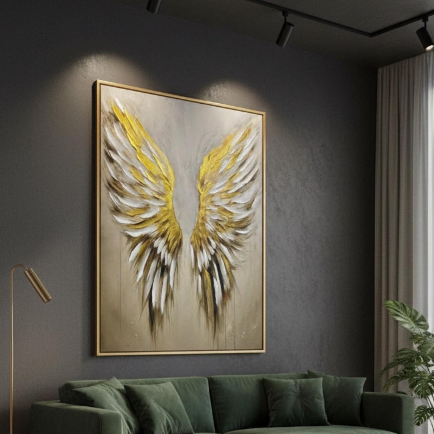 Textured Gold Angel Wings Painting, Impasto Neutral Wall Art, Modern Canvas Home Decor