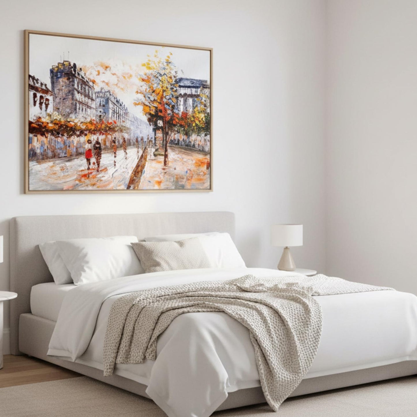 Textured Paris Street Painting, Autumn Cityscape, Palette Knife Canvas Art