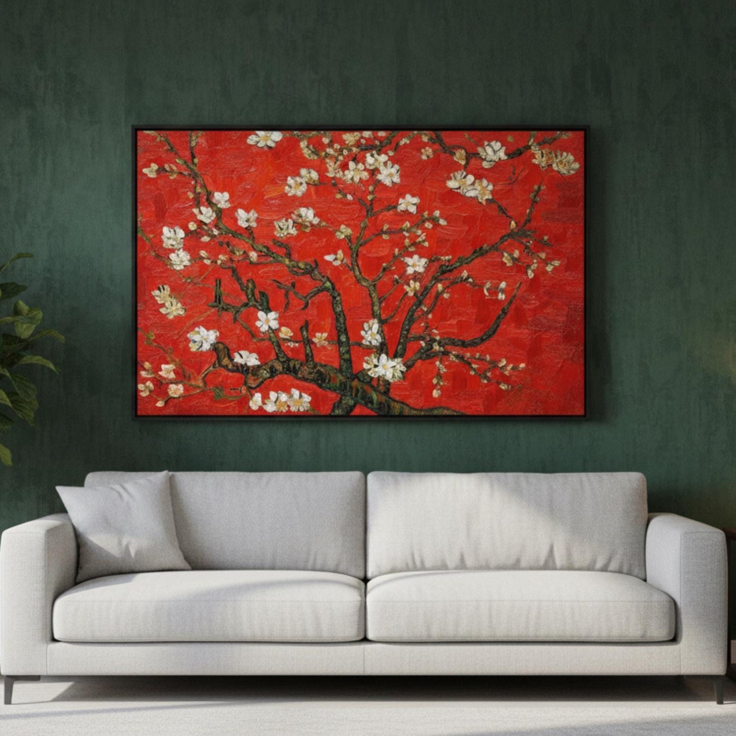 Textured Cherry Blossom Painting, Red Floral Tree Canvas Art, Asian Inspired Artwork