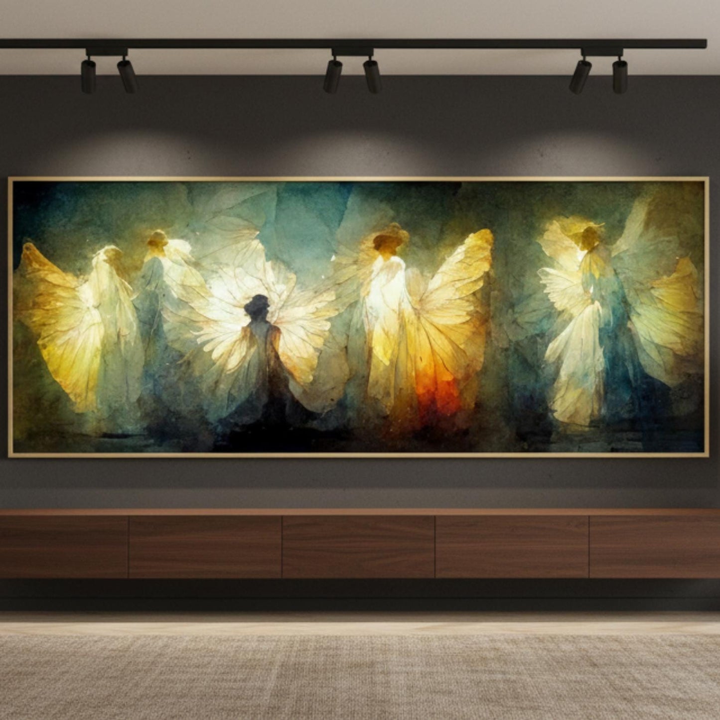 Original Angel Wing Painting, Gold Toned Spiritual Canvas Art