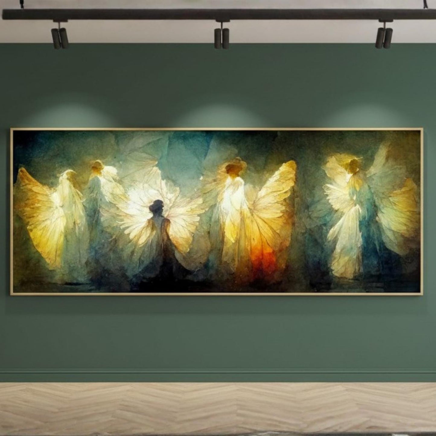 Original Angel Wing Painting, Gold Toned Spiritual Canvas Art
